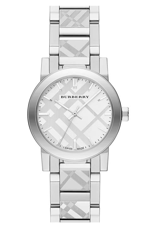 Burberry Womens Check Stamped Bracelet Watch 26mm